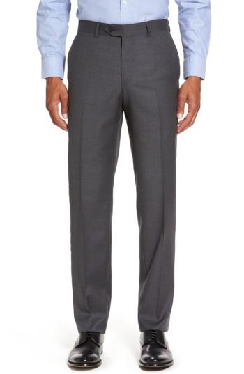 Men's Nordstrom Men's Shop Flat Front Solid Wool Suit Trousers - Grey
