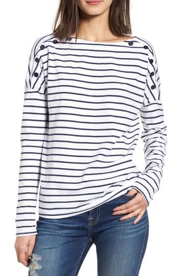Women's Stateside Stripe Button Tee - White