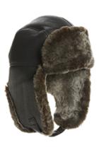 Men's Crown Cap Genuine Shearling Leather Trapper Hat - Grey