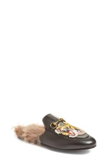 Women's Gucci Princetown Genuine Fur Loafer Mule .5us / 37.5eu - Black