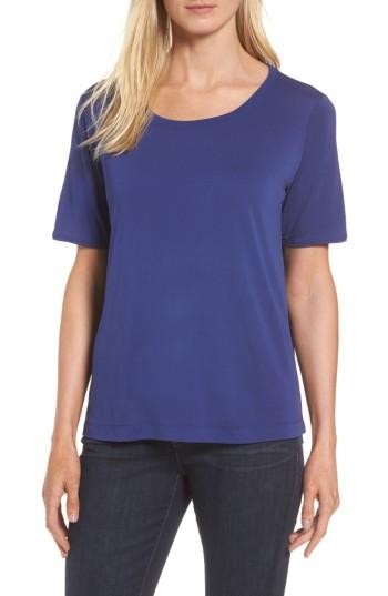 Petite Women's Eileen Fisher Silk Tee, Size P - Blue