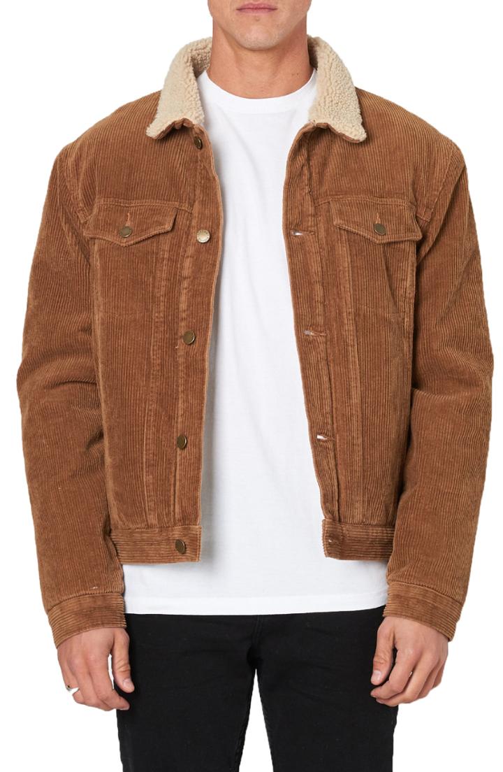 Men's Rolla's Morrison Faux Shearling Collar Corduroy Jacket - Beige