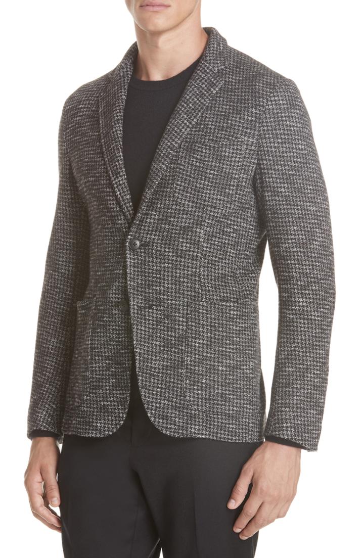 Men's Z Zegna Trim Fit Houndstooth Cotton & Wool Sport Coat R - Black