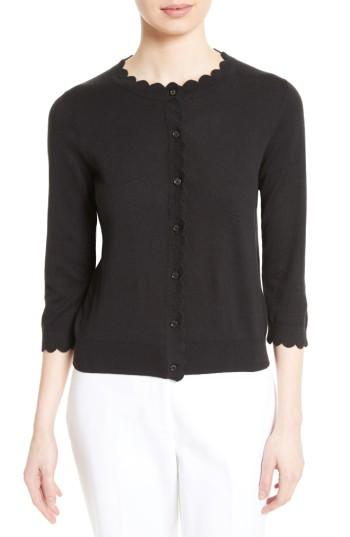 Women's Kate Spade New York Scallop Silk Blend Cardigan - Black