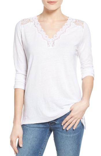 Women's Nydj Lace Trim V-neck Top - White