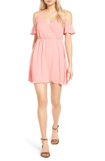 Women's Lush Surplice Cold Shoulder Dress - Pink