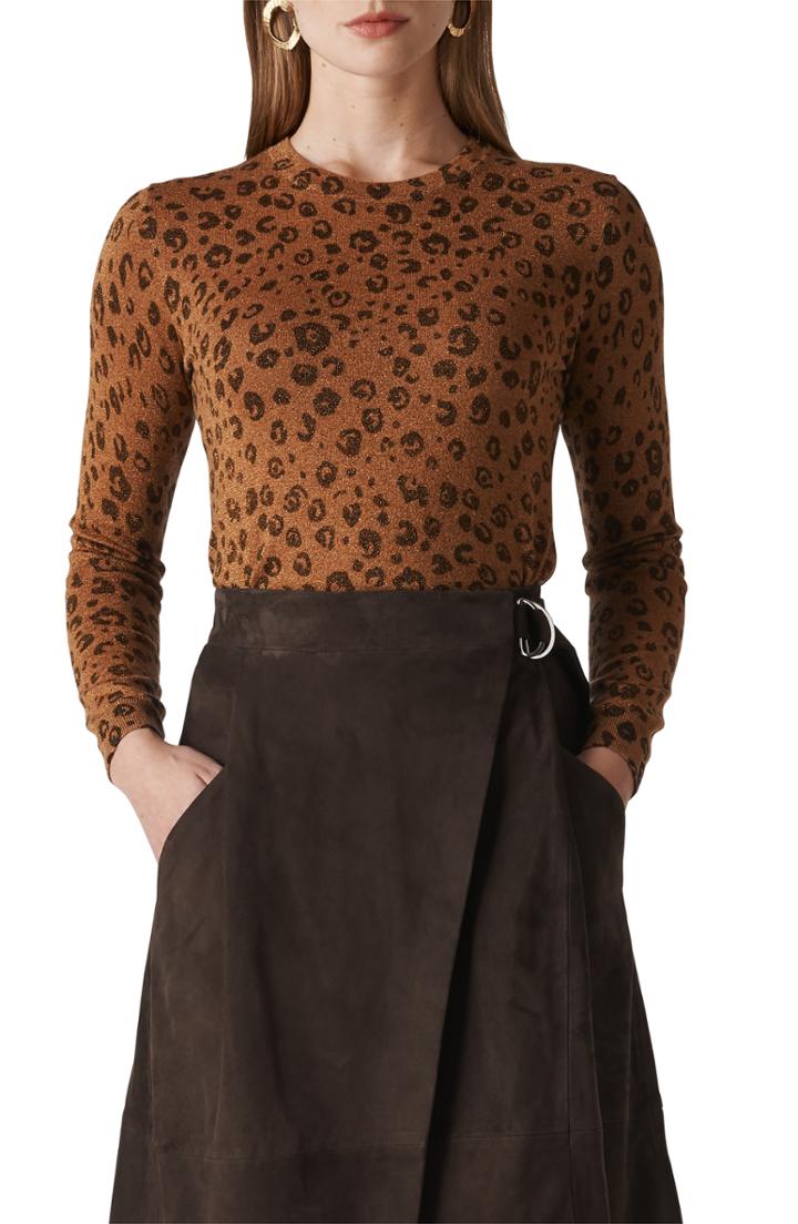 Women's Whistles Cheetah Sparkle Sweater Us / 4 Uk - Brown