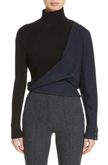 Women's Atlein Tweed Jersey & Knit Turtleneck Sweater Us / 36 Fr - Blue