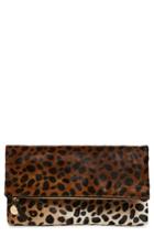 Clare V. Genuine Calf Hair Leopard Print Foldover Clutch - Brown