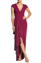 Women's Dress The Population Alma Cap Sleeve Waterfall Crepe Gown, Size - Pink