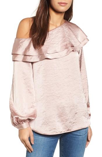 Petite Women's Halogen One-shoulder Ruffle Top, Size P - Pink