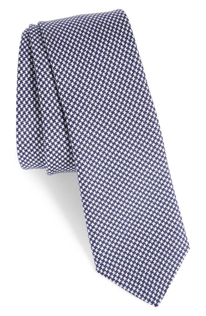 Men's Eleventy Houndstooth Silk Skinny Tie