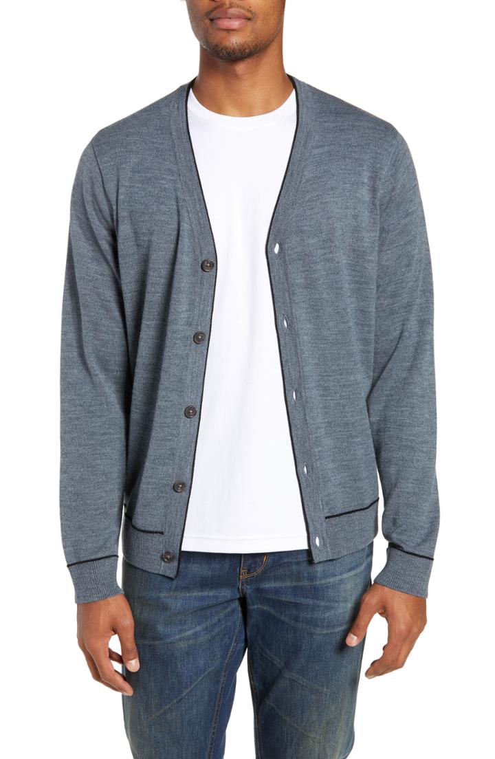 Men's Nordstrom Men's Shop Regular Fit Tipped Cardigan - Grey