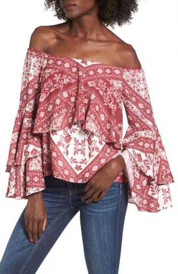 Women's Devlin Chelsea Off The Shoulder Ruffle Blouse - Red