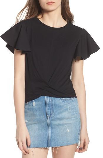 Women's Bp. Ruffle Sleeve Twist Hem Tee - Black