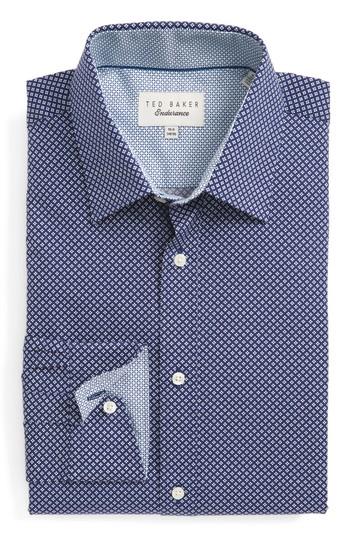 Men's Ted Baker London Agra Trim Fit Geometric Dress Shirt - 32/33 - Blue