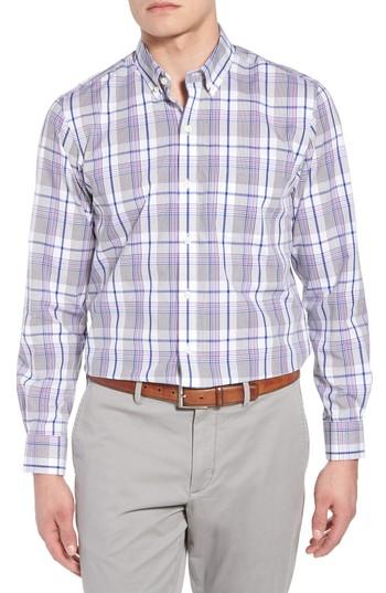 Men's Cutter & Buck Aidan Non-iron Plaid Sport Shirt - Blue
