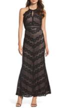 Women's Morgan & Co. Crisscross Lace Gown /6 - Black
