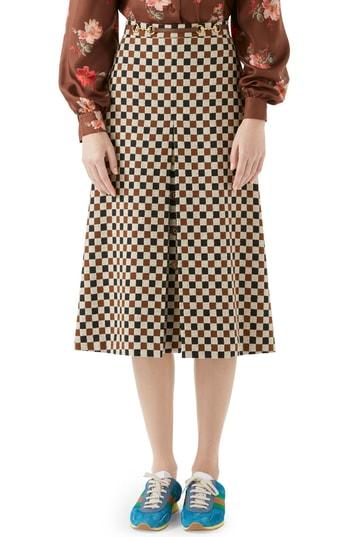 Women's Gucci Leather Trim Pleated Skirt Us / 40 It - Brown