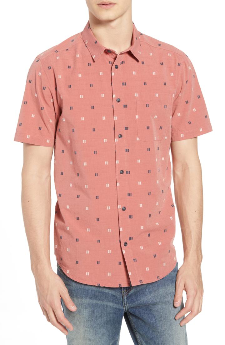 Men's Rvca And Sons Geo Pattern Woven Shirt, Size - Red
