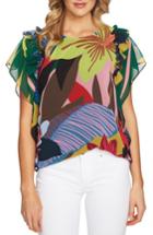 Women's Cece Jungle Splendor Ruffle Shoulder Top - Green
