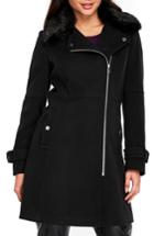 Women's Wallis Twill Biker Jacket With Faux Fur Collar Us / 8 Uk - Black