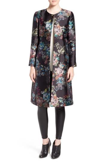 Women's Ted Baker London 'antique Botanical' Floral Print Coat - Black
