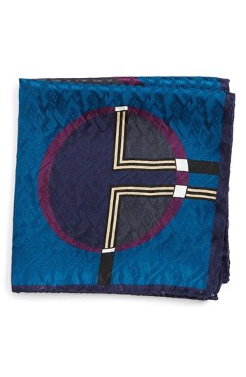 Men's Eton Dot Jacquard Silk Pocket Square, Size - Blue