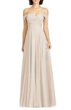 Women's Dessy Collection Lux Off The Shoulder Chiffon Gown - Beige
