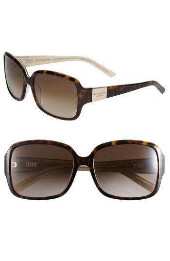 Women's Kate Spade New York 'lulu' 55mm Rectangular Sunglasses - Tortoise/ Gold