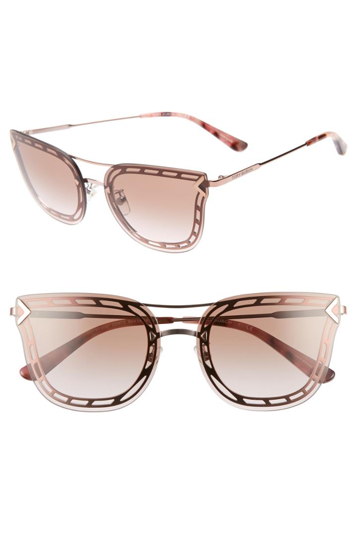 Women's Tory Burch T Wire 60mm Cat Eye Sunglasses - Rose Gold/ Brown Solid