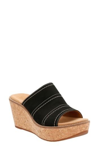 Women's Clarks Aisley Lily Wedge Sandal .5 M - Black