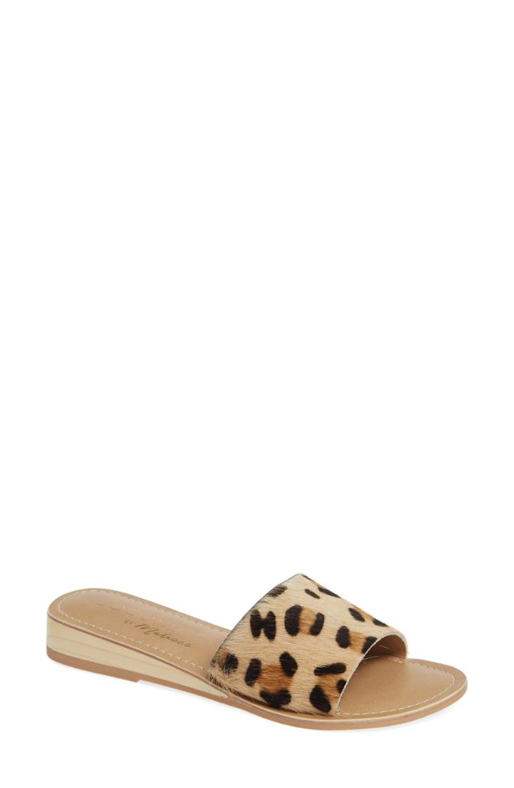 Women's Coconuts By Matisse Tiki Genuine Calf Hair Slide Sandal M - Beige