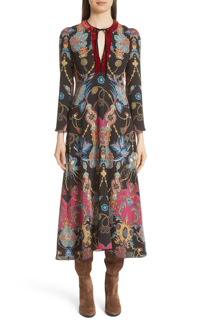 Women's Etro Velvet Trim Tassel & Paisley Print Dress