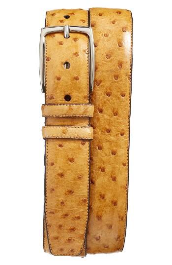 Men's Mezlan Ostrich Leather Belt - Mustard