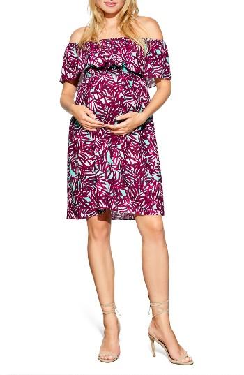 Women's Maternal America Off The Shoulder Ruffle Maternity Dress