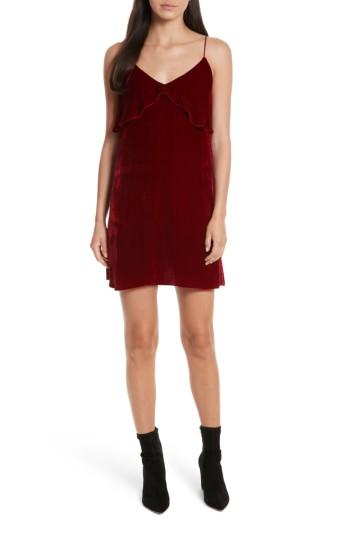 Women's Alice + Olivia Bess Ruffle Velvet Slipdress - Burgundy
