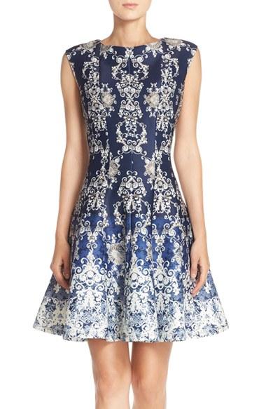 Women's Gabby Skye Print Scuba Fit & Flare Dress - Blue