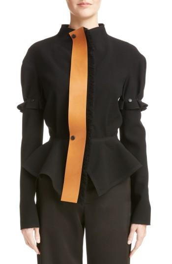 Women's Loewe Crepe Jacket With Detachable Leather Placket & Sleeves -4 Us / 36 Fr - Black