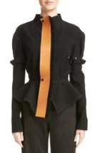 Women's Loewe Crepe Jacket With Detachable Leather Placket & Sleeves -4 Us / 36 Fr - Black