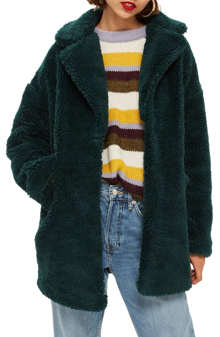 Women's Topshop Bobby Borg Coat Us (fits Like 0) - Green