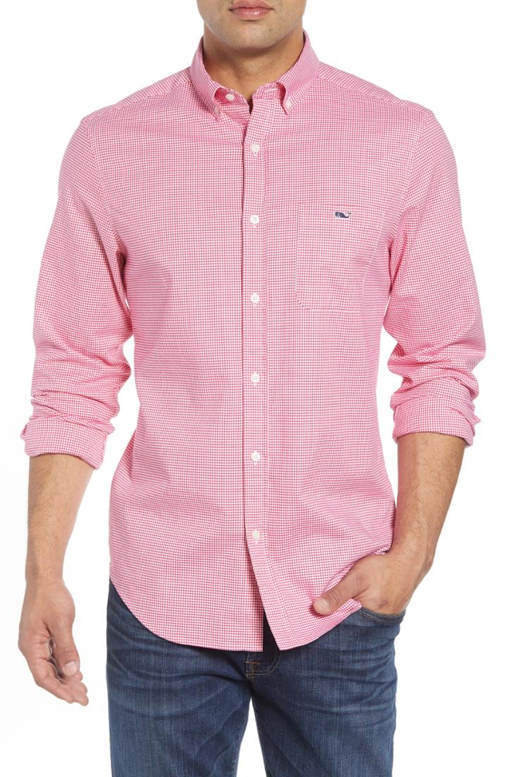 Men's Vineyard Vines Kettle Cove Regular Fit Gingham Sport Shirt, Size - Red