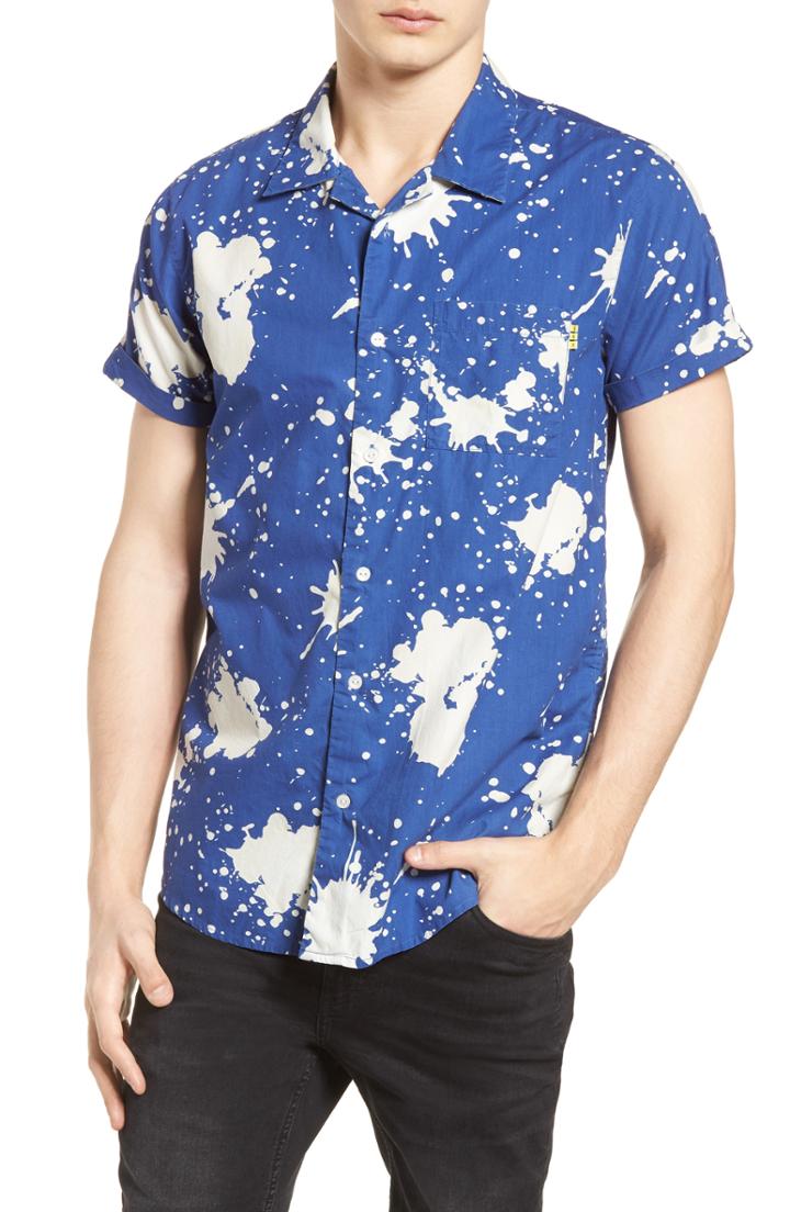 Men's Scotch & Soda Amsterdams Blauw Allover Print Camp Shirt