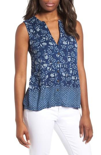 Women's Lucky Brand Border Print Peplum Tank - Blue