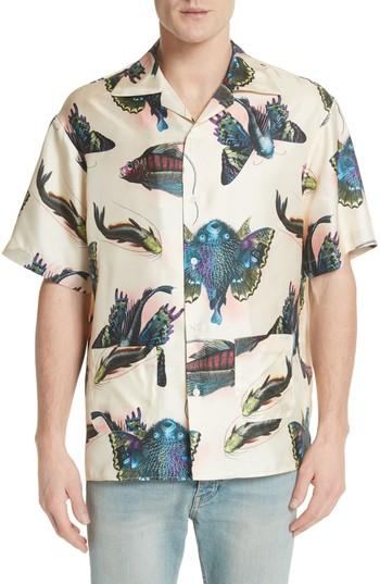 Men's Gucci Flying Fish Silk Bowling Shirt Eu - White