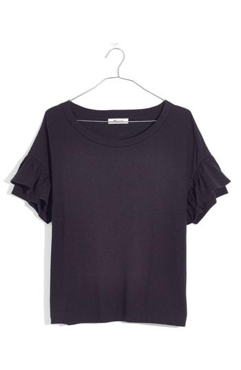 Women's Madewell Ruffle Sleeve Tee, Size - Black
