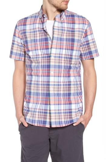 Men's 1901 Trim Fit Plaid Short Sleeve Sport Shirt - Blue