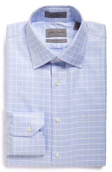 Men's John W. Nordstrom Traditional Fit Check Dress Shirt .5 33 - Blue