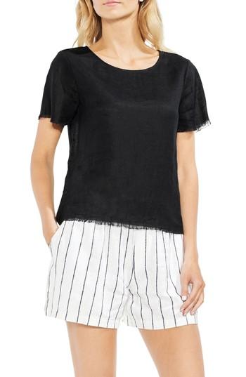 Women's Vince Camuto Frayed Edge Linen Tee - Black