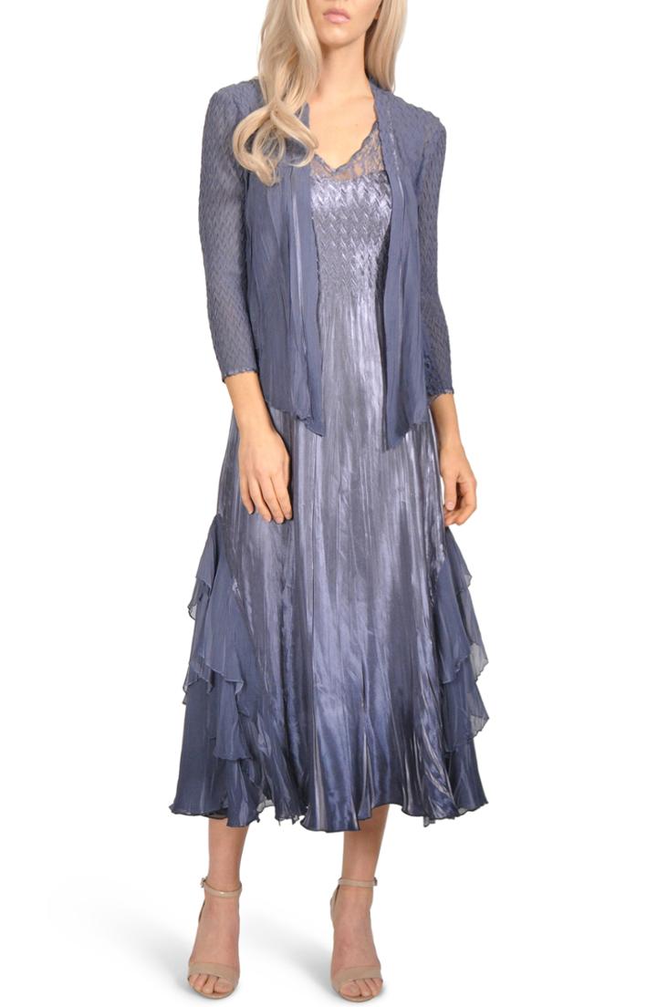 Women's Komarov Waterfall Mixed Media Dress With Jacket